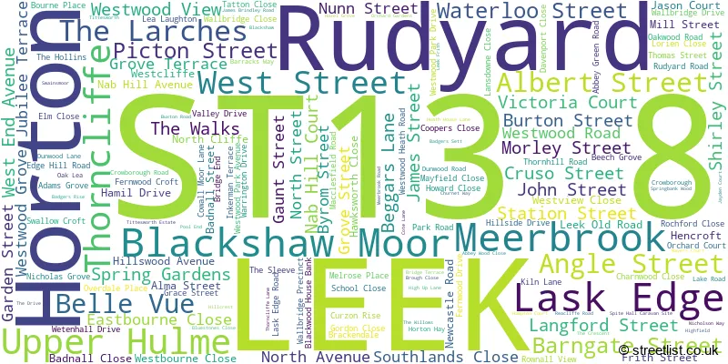 A word cloud for the ST13 8 postcode